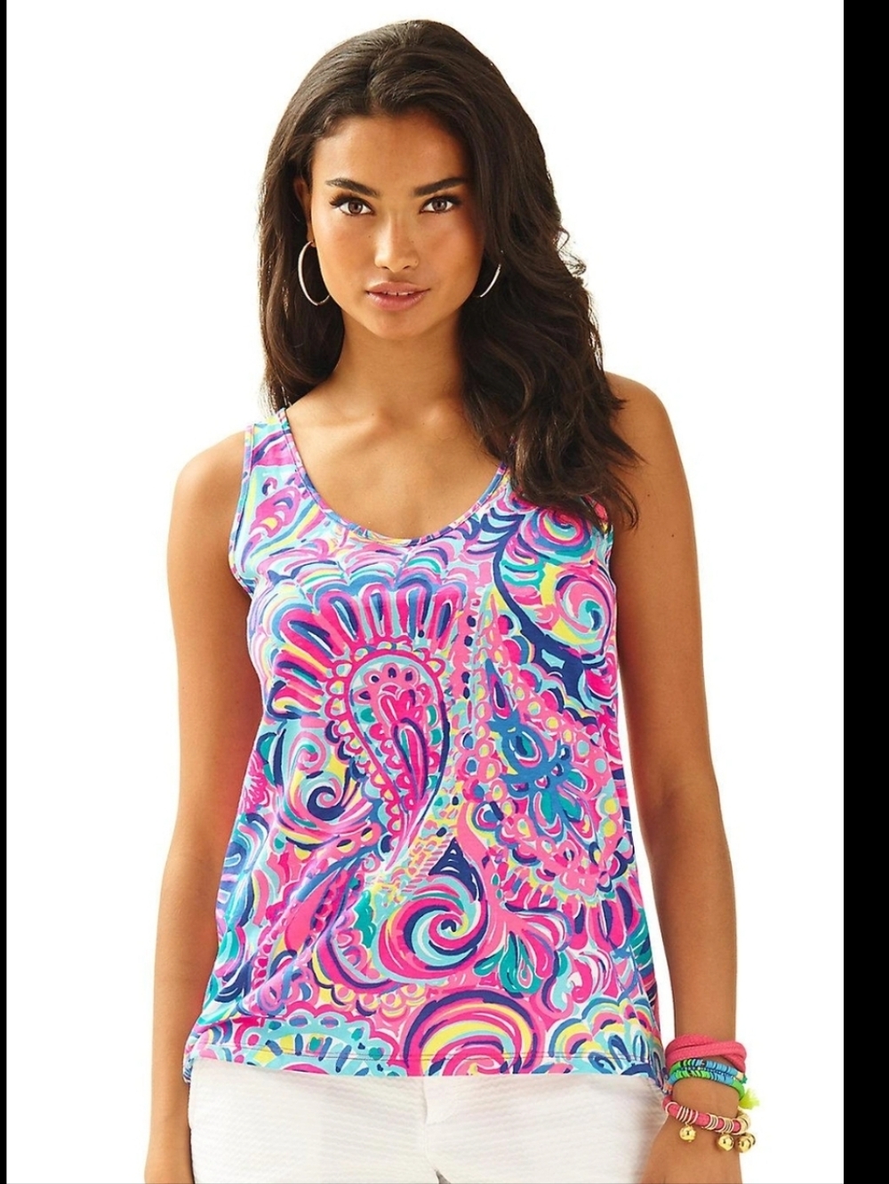 Lilly Pulitzer Pink and Blue Fitted Pima Cotton Tank Top Medium